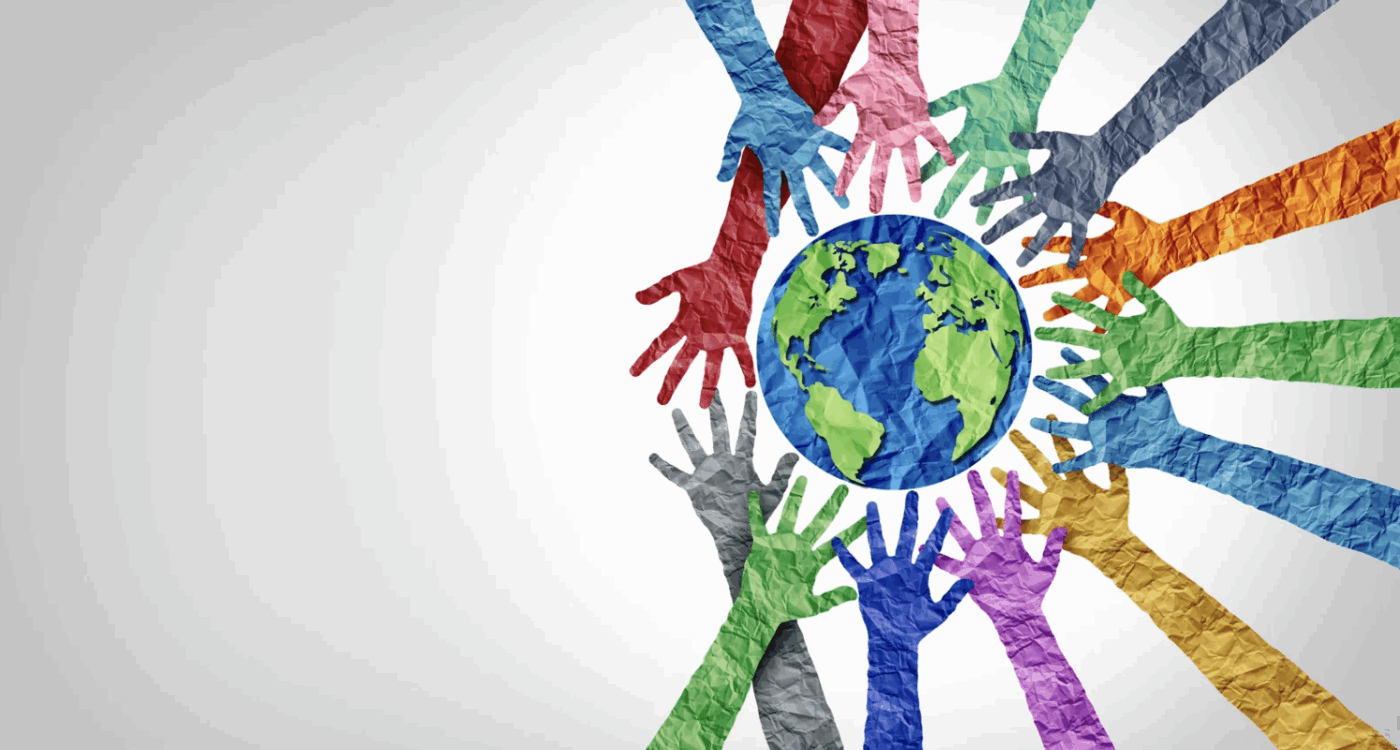 earth with hands all around it